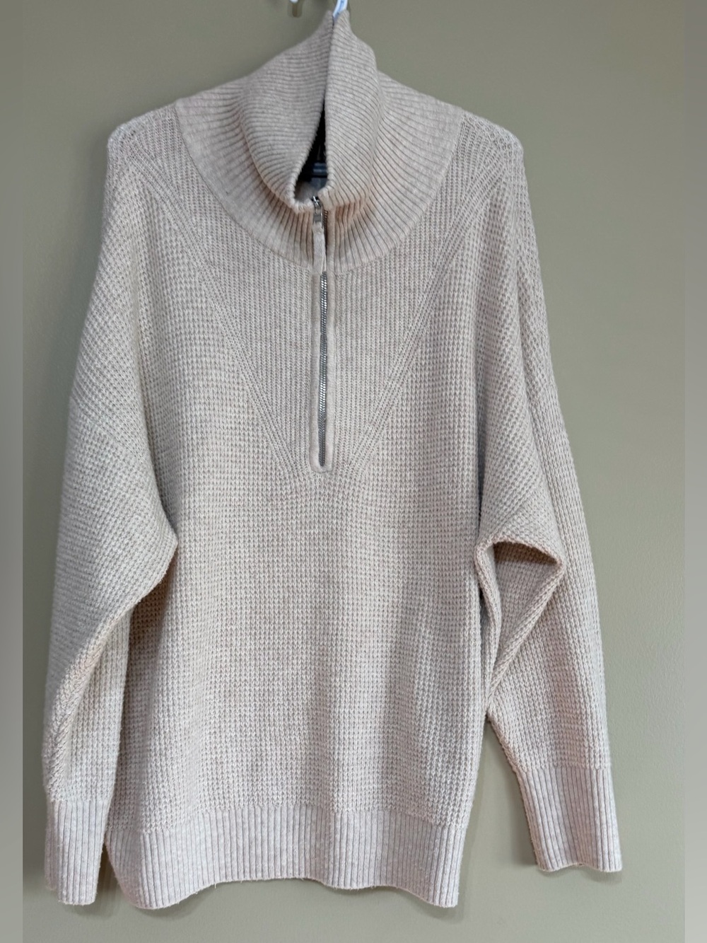 Aerie CozyUp Waffle Textured Quarter-Zip Sweater in Cream - Picture 4 of 11